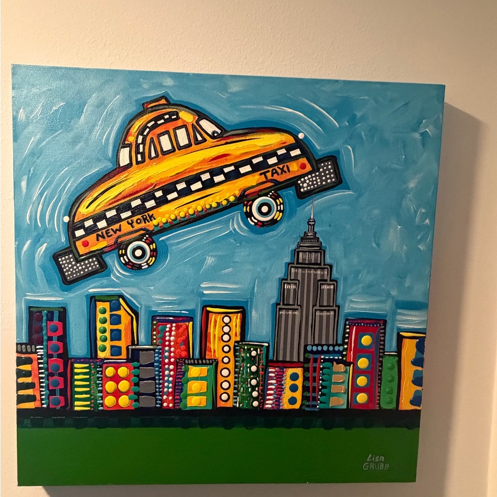 Original Colorful New York Taxi Art Painting by Lisa Grubb - 24x24
